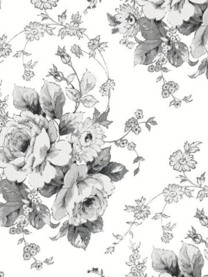 Heritage Rose Wallpaper In White And Black From The Simply Farmhouse Collection By York Wallcoverings