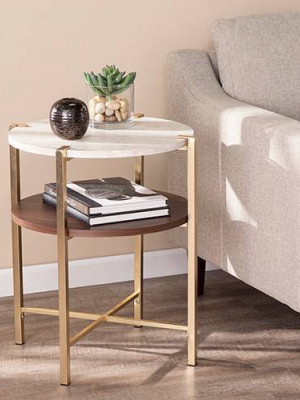 Amelia Round End Table With Faux Marble Top Brass - Aiden Lane