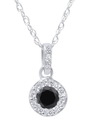 Pompeii3 1/4ct Black Diamond Petite Halo Solitaire Pendant 14k White Gold