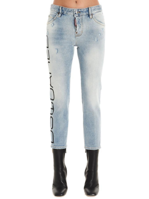 Dsquared2 Cool Girl Logo Print Cropped Jeans