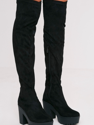 Teresa Black Cleated Platform Over The Knee Boot
