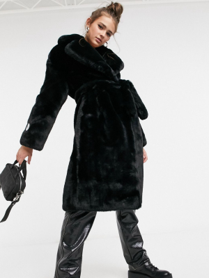 Jakke Longline Faux Fur Coat In Recycled Polyester With Belt