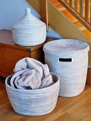 Solid White Knitting Basket