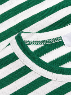 Comme Des Garcons Play Kid's Striped Long Sleeve T-shirt - Green/white