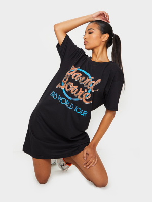 Black David Bowie Slogan T Shirt Dress