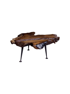 Natural Teak Coffee Table With Cast Iron Legs