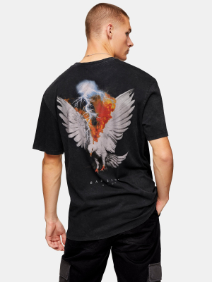 Washed Black Bird Print T-shirt