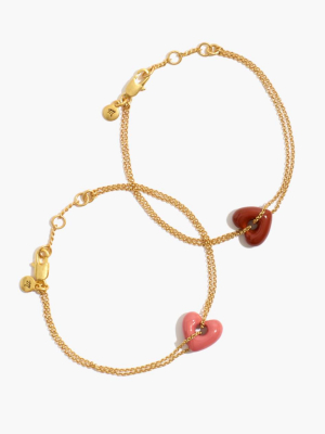 Enamel Heart Chain Friendship Bracelet Set