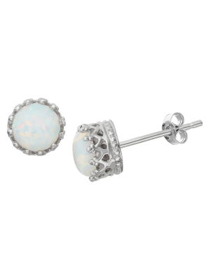 6mm Round-cut Opal Crown Earrings In Sterling Silver