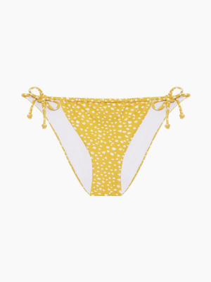 Tie Side Ruched Bikini Bottom - Marigold Yellow Speckled Print