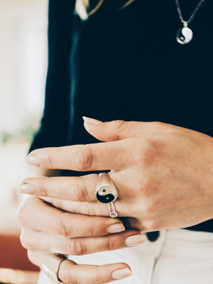 Yin Yang Everett Ring - White Mother Of Pearl & Black Onyx