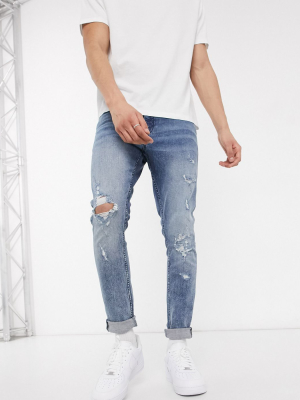 New Look Skinny Distressed Jeans In Blue