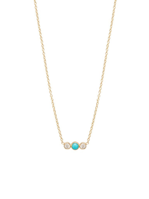 14k Turquoise & Diamond Bezel Bar Necklace