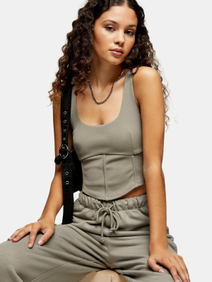 Khaki Seam Ribbed Corset Top