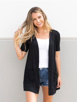 Short Sleeve Perfect Boyfriend Cardigan - Black