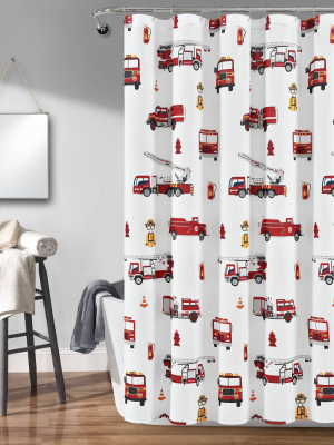 72"x72" Make A Wish Fire Truck Shower Curtain Single - Lush Décor