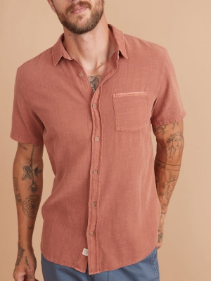 Short Sleeve Selvage Cotton Shirt In Dusty Red