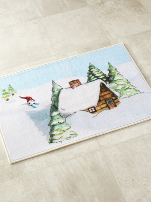 Lakeside Winter Holiday Bathroom Gnome Rug With Nonslip Backing For Stability