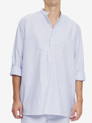 Men's Short Night Shirt Blue Oxford Stripe