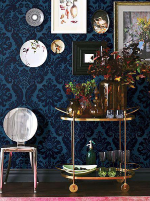 Shadow Damask Wallpaper In Blue From The Moonlight Collection By Brewster Home Fashions