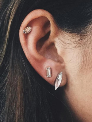 Tiny Baguette Studs - Clear Crystal