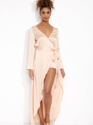 La Lydia Long Sleeve Maxi Wrap Dress - Petal Pink