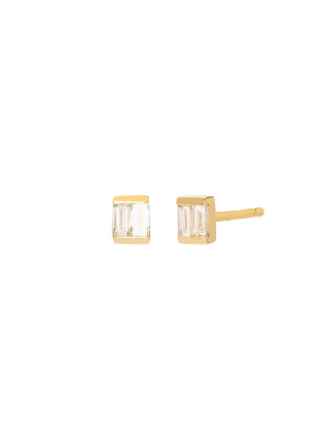 Double Diamond Baguette Studs