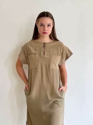 Khaki Silk Mix Dress