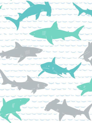 Shark Charades Wallpaper In Teal And Silver From The A Perfect World Collection By York Wallcoverings