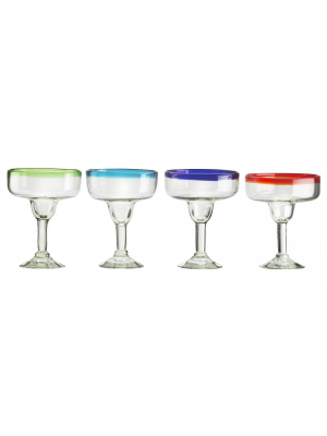 Amici Home Authentic Mexican Handmade Baja Margarita Glass, 15oz, Assorted Set Of 4