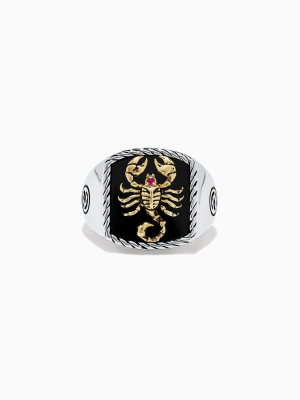 Effy Men's Silver & 14k Gold Plating Onyx And Ruby Scorpion Ring, 5.00 Tcw