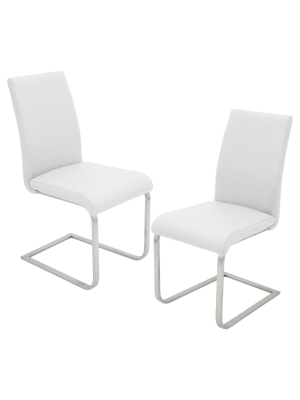 Set Of 2 Foster Contemparary Stainless Steel Dining Chairs - White - Lumisource