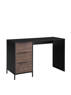 Wooden Home Office Desk With 3 Drawers And Open Leg Room Brown/black - The Urban Port