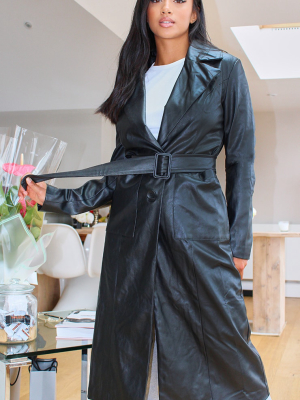 Petite Black Pu Trench Coat