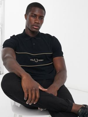 Fred Perry Embroidered Panel Polo In Black