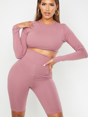 Shape Mauve Cotton Long Sleeve Crop Top