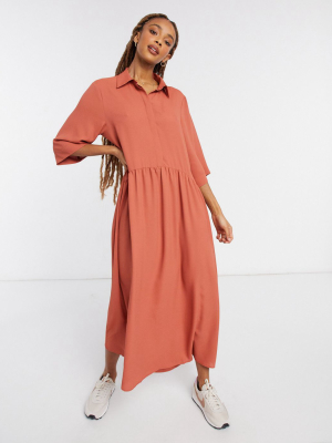 Monki Else Midi Shirt Dress In Rust