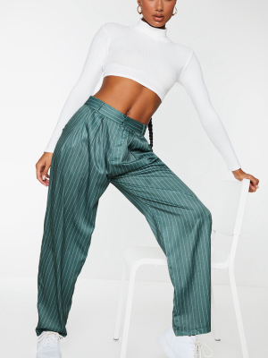 Teal Stripe Woven High Waisted Balloon Leg Pants