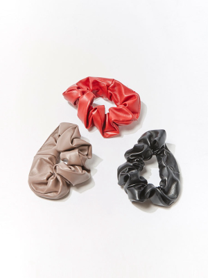 Faux Leather Scrunchie Set