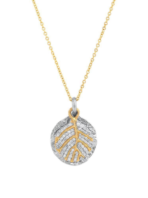 Botanical Leaf Double Charm Necklace With Pavé Diamonds