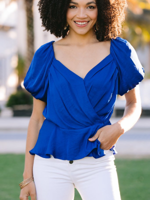 Perfect Love Sapphire Blue Pleated Top