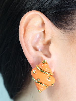 Coral Seashell Clip Earrings