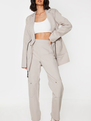 Light Grey Pocket Detail Straight Leg Pants