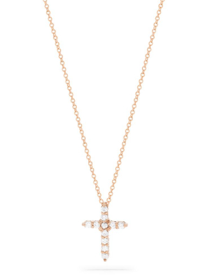 Effy Pave Rose 14k Gold Diamond Cross Pendant, 0.22 Tcw