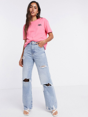 River Island Logo Turnback Sleeve T-shirt In Pink