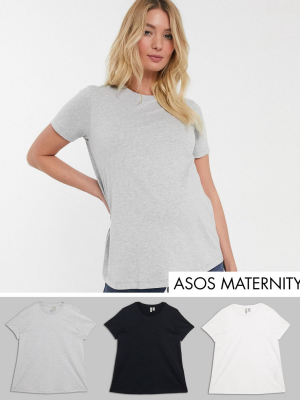 Asos Design Maternity Ultimate Organic Cotton Crew Neck T-shirt 3-pack Save