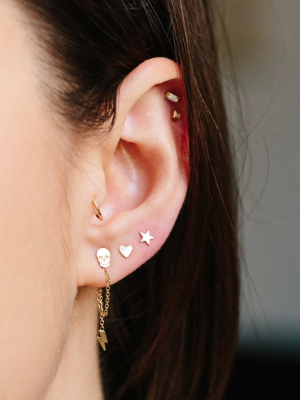 14k Itty Bitty Skull & Lightning Bolt Chain Stud Earring