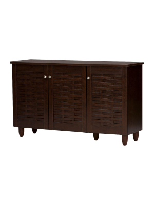 Winda Modern And Contemporary 3-door Wooden Entryway Shoes Storage Cabinet - Dark Brown - Baxton Studio