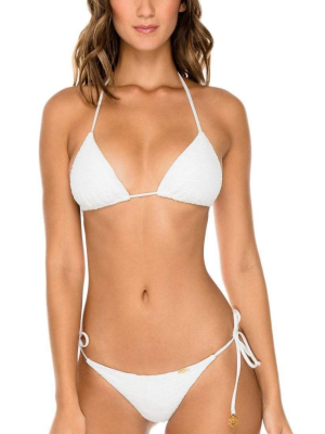 Luli Fama Buleria Triangle Halter Bikini Top In White