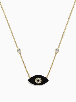 Effy Novelty 14k Yellow Gold Onyx And Diamond Evil Eye Necklace, 1.34 Tcw